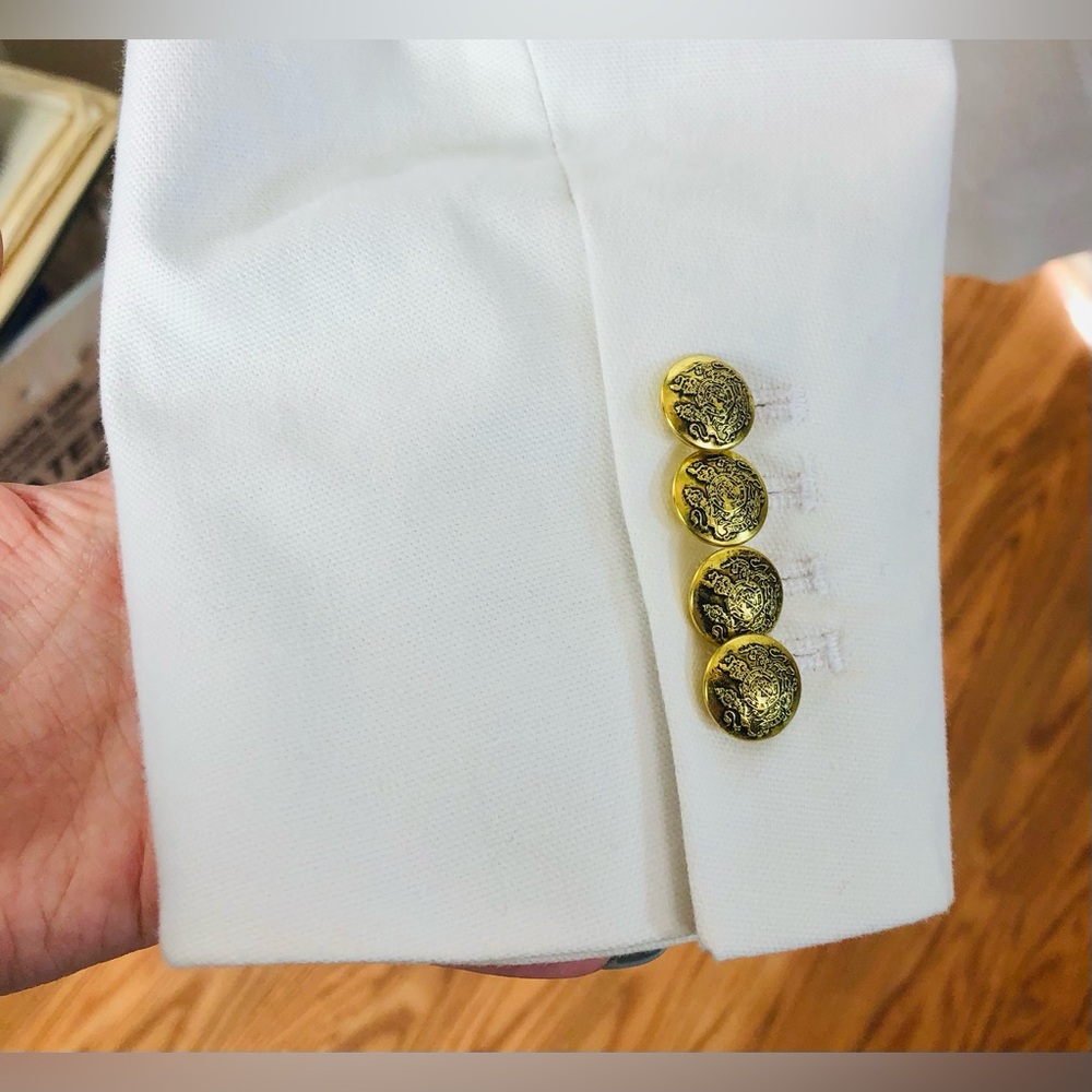 Banana Republic Blazer 12 White Double Breasted Gold Button Career Cotton Jacket - Picture 12 of 16